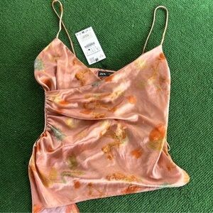 Zara Pink Floral Women's Top L | Resort Wear Style | On-Trend Print SUMMER